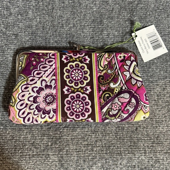 Vera Bradley Clutch Wallet Floral Quilted Silver Very Berry Paisley Kisslock Bag - Picture 2 of 8